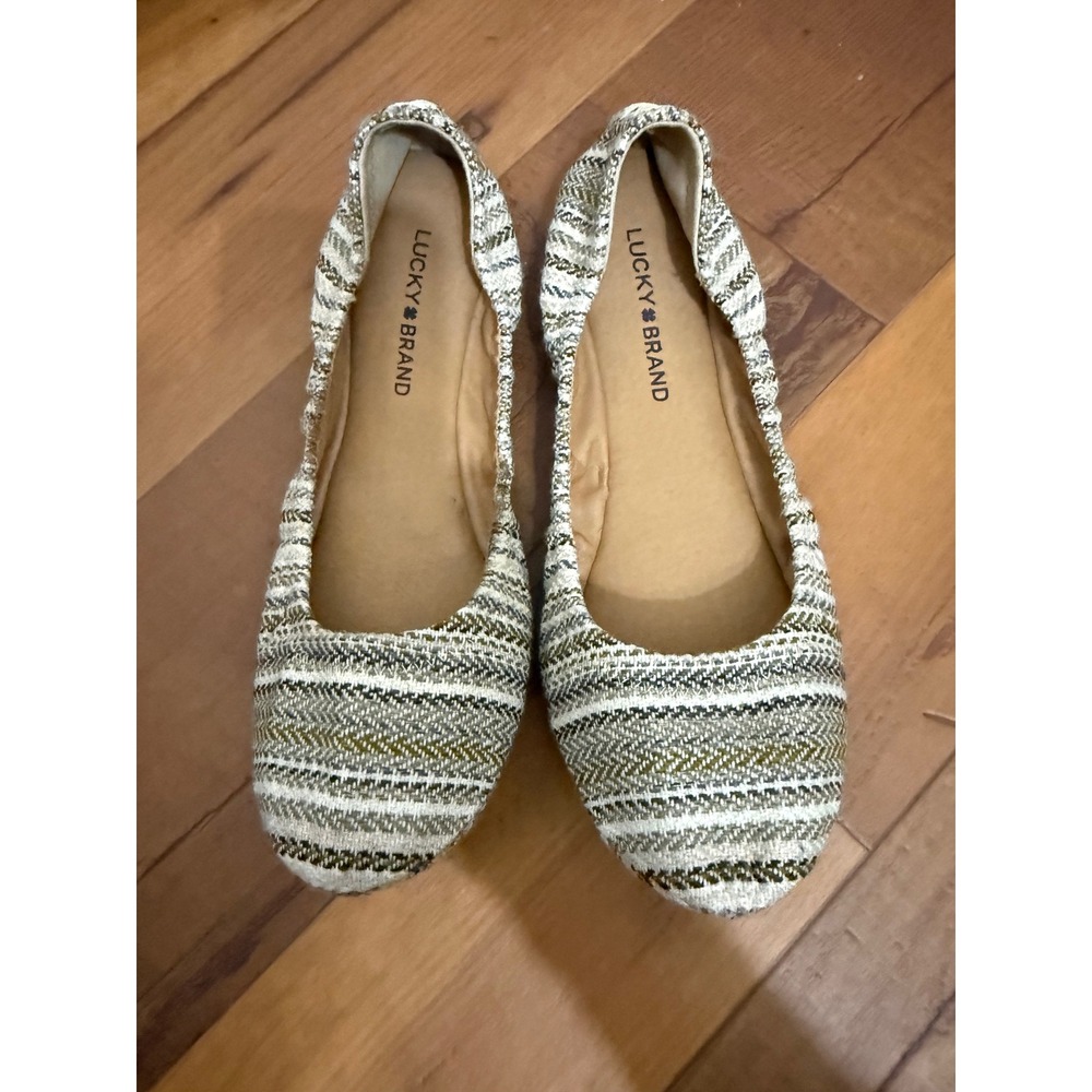 Lucky Brand Emmie Striped Woven Ballet Flats Gold Neutral Metallic 9M 39